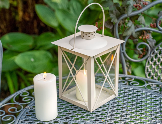 Декоративный подсвечник-фонарь МИРИНО КРЕМА малый, металл, стекло, 21 см