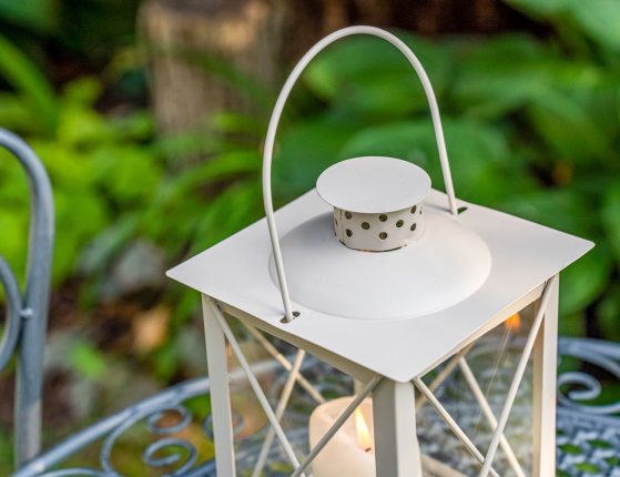 Декоративный подсвечник-фонарь МИРИНО КРЕМА малый, металл, стекло, 21 см