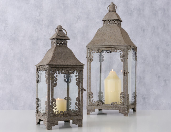 Набор металлических подсвечников-фонарей ПОМПЕИ, металл, стекло, 40-58 см, 2 шт.