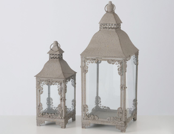 Набор металлических подсвечников-фонарей ПОМПЕИ, металл, стекло, 40-58 см, 2 шт.