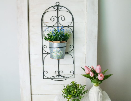 Настенная подставка для цветов ПАРЭТ, металл, чёрная, 70х29 см