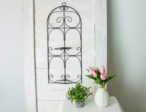 Настенная подставка для цветов ПАРЭТ, металл, чёрная, 70х29 см