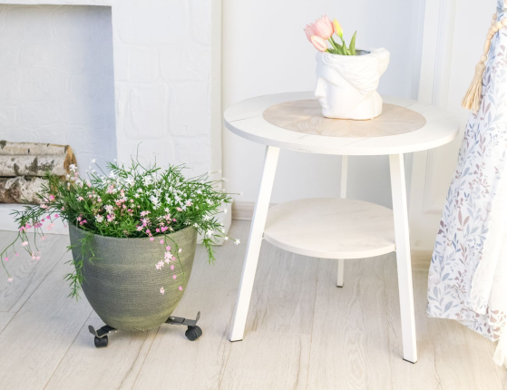 Подставка для цветов ПЛАНТ, на колёсиках, металл, регулируемая, 23-30 см