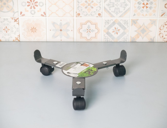 Подставка для цветов ПЛАНТ, на колёсиках, металл, регулируемая, 23-30 см