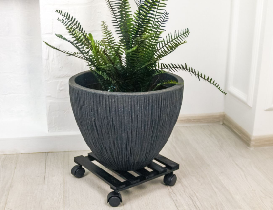 Подставка для цветов ПИНО НЕРО: КВАДРАТ, на колёсиках, дерево, 28 см