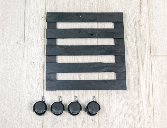 Подставка для цветов ПИНО НЕРО: КВАДРАТ, на колёсиках, дерево, 28 см