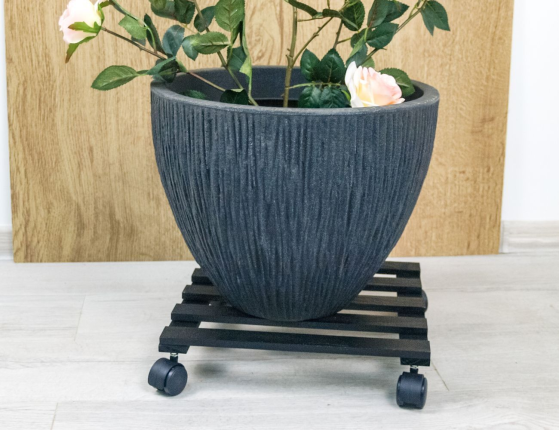 Подставка для цветов ПИНО НЕРО: КВАДРАТ, на колёсиках, дерево, 35 см