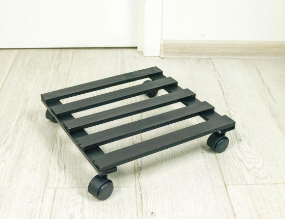 Подставка для цветов ПИНО НЕРО: КВАДРАТ, на колёсиках, дерево, 35 см