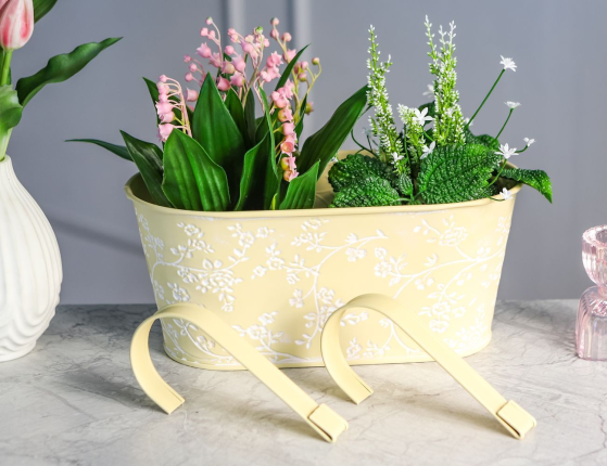 Подвесное кашпо для балкона ЛЕТНЯЯ АКВАРЕЛЬ кремовое, металлическое, 28х14 см