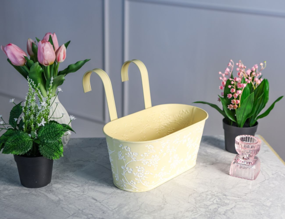 Подвесное кашпо для балкона ЛЕТНЯЯ АКВАРЕЛЬ кремовое, металлическое, 28х14 см