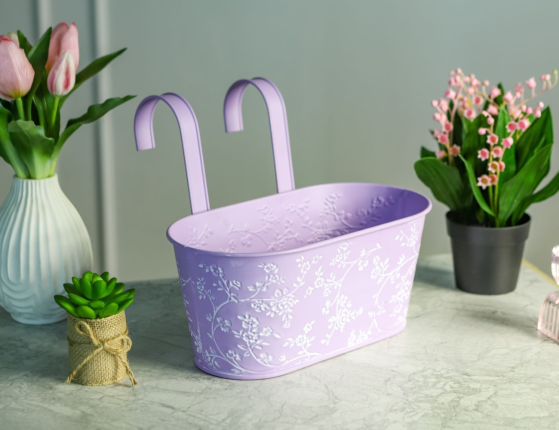 Подвесное кашпо для балкона ЛЕТНЯЯ АКВАРЕЛЬ сиреневое, металлическое, 28х14 см