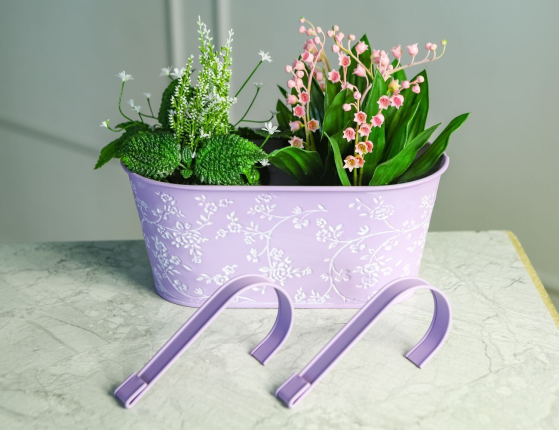 Подвесное кашпо для балкона ЛЕТНЯЯ АКВАРЕЛЬ сиреневое, металлическое, 28х14 см