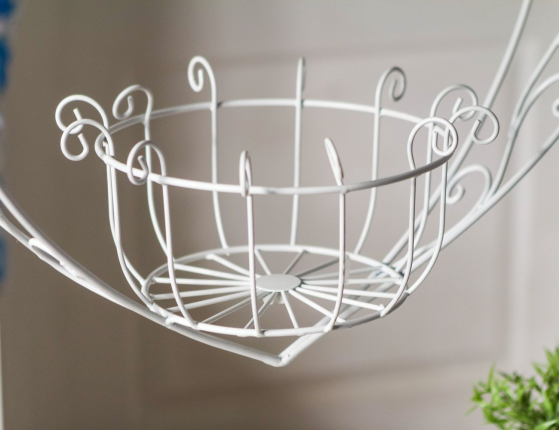 Подвесное кашпо-корзина КОВАНОЕ СЕРДЦЕ малое, металл, белое, 39х39 см