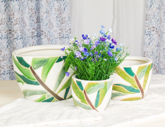 Набор декоративных кашпо МЕЛОДИЯ РАСТЕНИЙ, керамика,14-26 см, 3 шт.