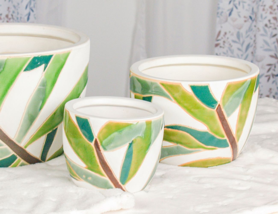 Набор декоративных кашпо МЕЛОДИЯ РАСТЕНИЙ, керамика,14-26 см, 3 шт.