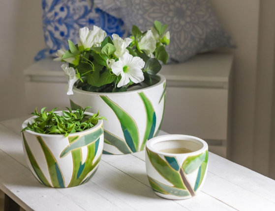 Набор декоративных кашпо МЕЛОДИЯ РАСТЕНИЙ, керамика,14-26 см, 3 шт.