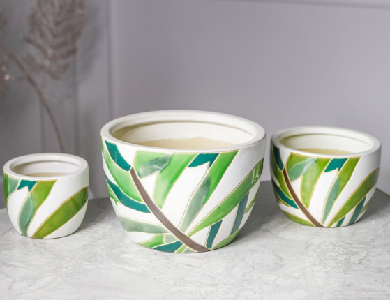 Набор декоративных кашпо МЕЛОДИЯ РАСТЕНИЙ, керамика,14-26 см, 3 шт.