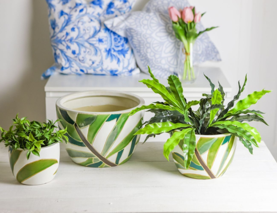 Набор декоративных кашпо МЕЛОДИЯ РАСТЕНИЙ, керамика,14-26 см, 3 шт.