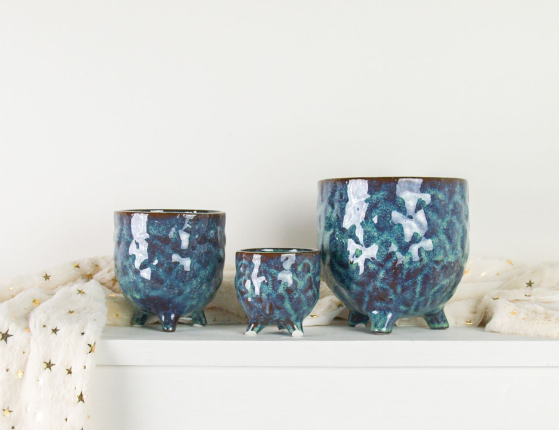 Набор керамических кашпо МОРСКАЯ СЮИТА, 7-14 см, 3 шт.