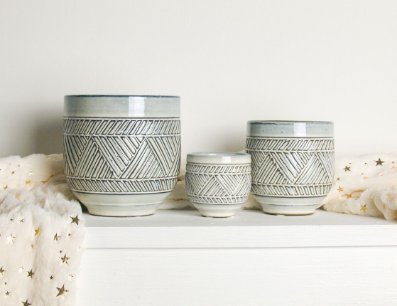 Набор декоративных кашпо ЗАНЗИБАР СКАЙ, керамика, 8-14 см, 3 шт.