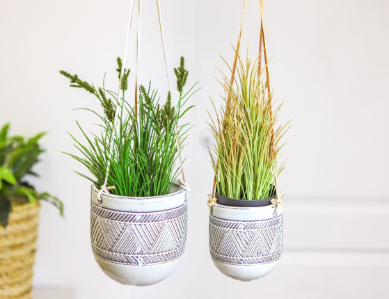 Набор декоративных кашпо ЗАНЗИБАР СКАЙ, керамика, натуральная кожа, 10-14 см, 2 шт.