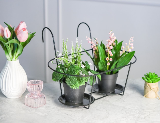 Подвесной держатель для двух кашпо РИГБИ, металл, черный, 38х28 см