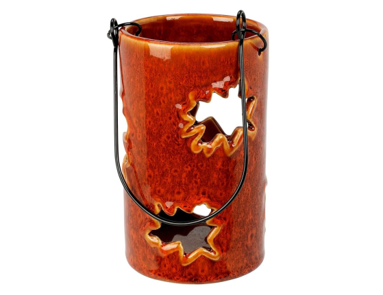 Подсвечник-фонарь ФАХРИ, керамика, оранжевый, 14 см