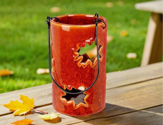 Подсвечник-фонарь ФАХРИ, керамика, оранжевый, 14 см