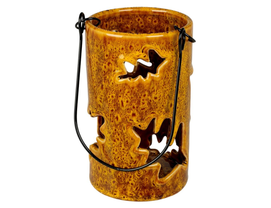 Подсвечник-фонарь ФАХРИ, керамика, охра, 14 см