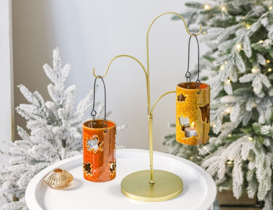 Подсвечник-фонарь ФАХРИ, керамика, охра, 14 см