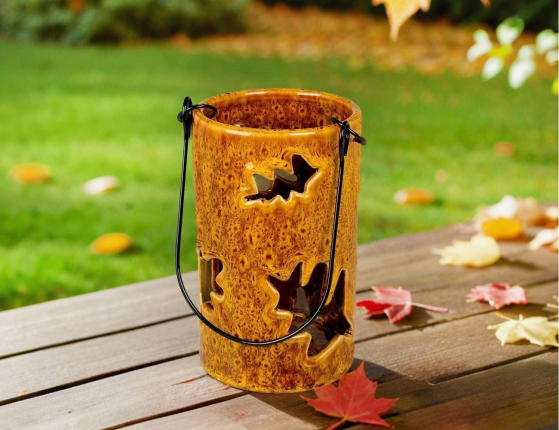 Подсвечник-фонарь ФАХРИ, керамика, охра, 14 см