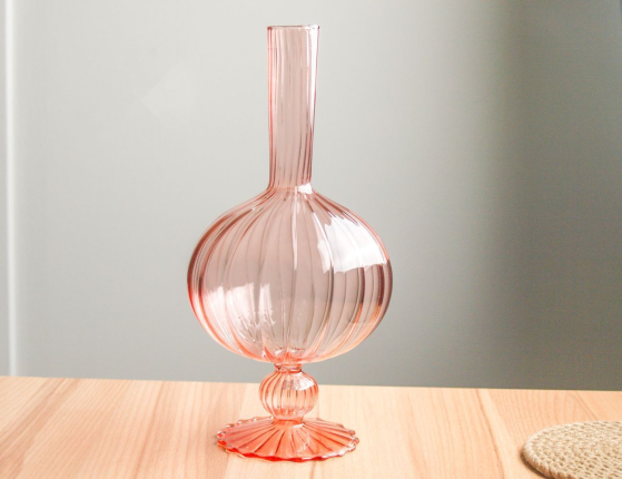 Стеклянная ваза-подсвечник ОВОИДЭ, пудрово-розовая, 25 см