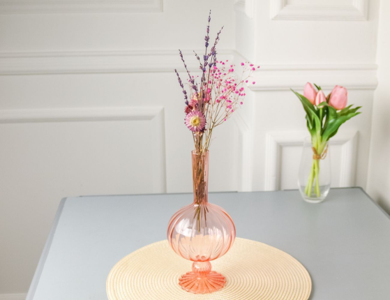 Стеклянная ваза-подсвечник ОВОИДЭ, пудрово-розовая, 25 см