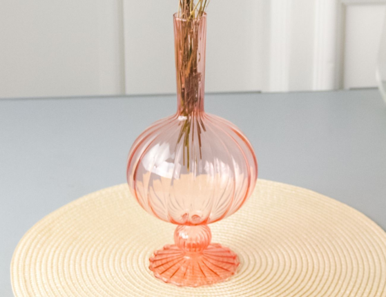 Стеклянная ваза-подсвечник ОВОИДЭ, пудрово-розовая, 25 см