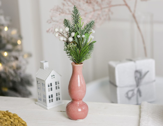 Керамическая ваза-подсвечник УИДДИ, пудрово-розовая, 15 см