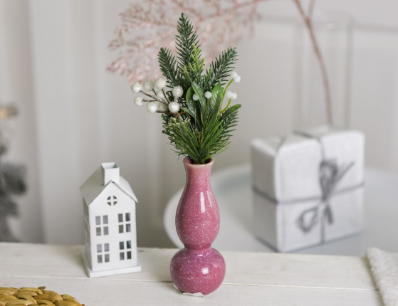 Керамическая ваза-подсвечник УИДДИ, нежно-розовая, 15 см