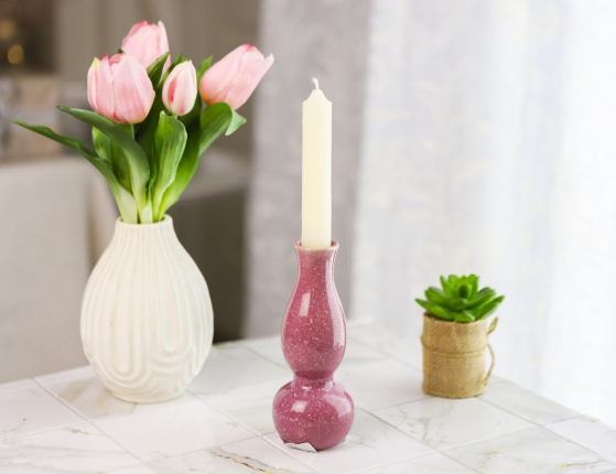 Керамическая ваза-подсвечник УИДДИ, нежно-розовая, 15 см