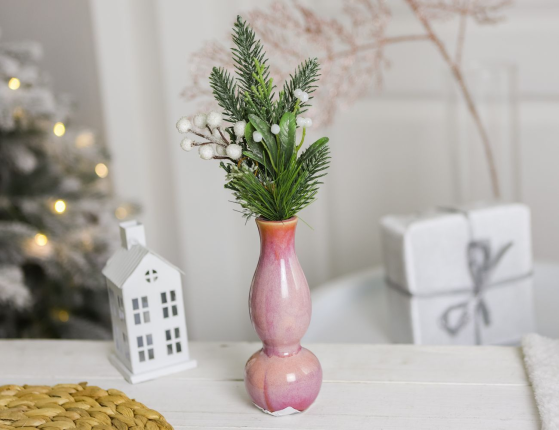 Керамическая ваза-подсвечник УИДДИ, розовая, 15 см