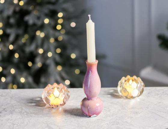 Керамическая ваза-подсвечник УИДДИ, розовая, 15 см