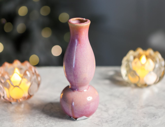 Керамическая ваза-подсвечник УИДДИ, розовая, 15 см