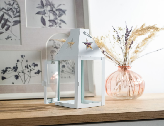 Декоративный подсвечник-фонарь СКОНС, металл, белый, 17х8 см