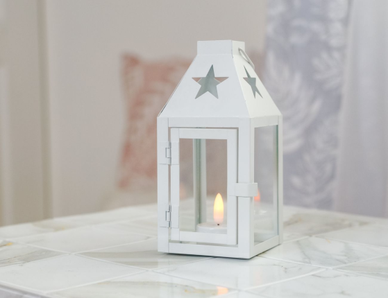 Декоративный подсвечник-фонарь СКОНС, металл, белый, 17х8 см