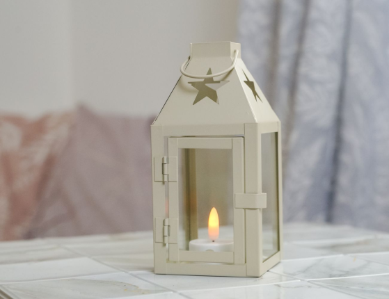 Декоративный подсвечник-фонарь СКОНС, металл, кремовый, 17х8 см