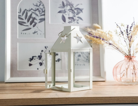 Декоративный подсвечник-фонарь СКОНС, металл, кремовый, 17х8 см