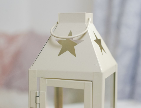 Декоративный подсвечник-фонарь СКОНС, металл, кремовый, 17х8 см