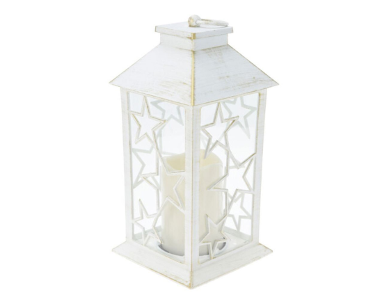 Декоративный фонарь со свечой ТУРТИНЕН: ЗВЁЗДЫ, стекло, пластик, тёплый белый LED-огонь, 28 см, таймер