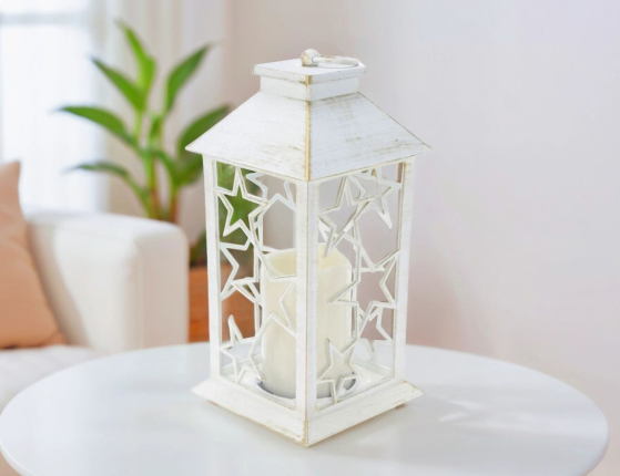 Декоративный фонарь со свечой ТУРТИНЕН: ЗВЁЗДЫ, стекло, пластик, тёплый белый LED-огонь, 28 см, таймер
