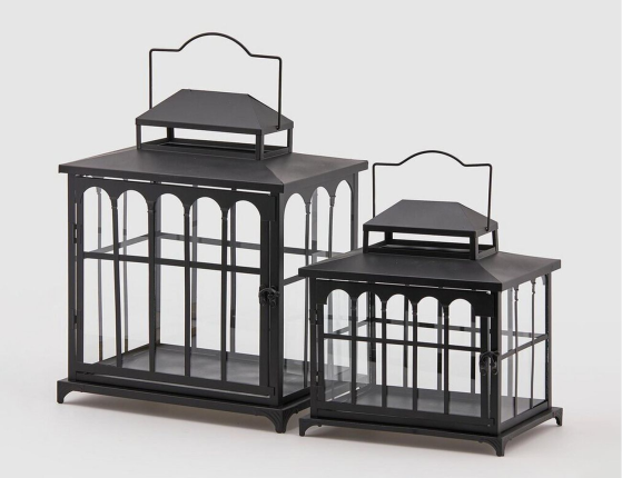 Набор подсвечников-фонарей ПАЛАЦЦО, металл, стекло, чёрный, 28 и 40 см, 2 шт.