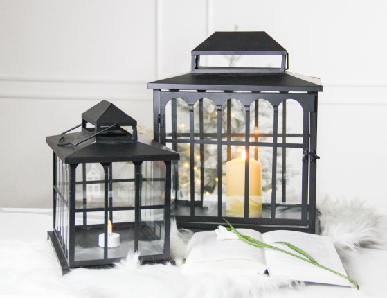Набор подсвечников-фонарей ПАЛАЦЦО, металл, стекло, чёрный, 28 и 40 см, 2 шт.