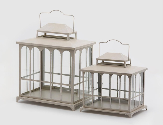 Набор подсвечников-фонарей ПАЛАЦЦО, металл, стекло, светло-серый, 28 и 40 см, 2 шт.